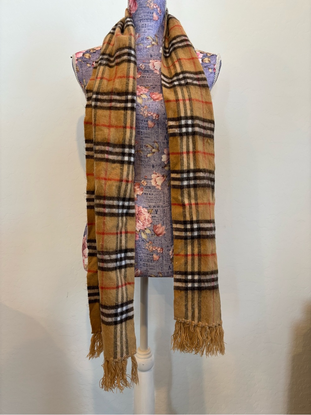 I. Magnin Classic Plaid Wool-Blend Scarf - Camel Check